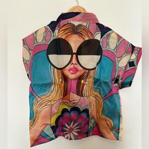 Colorful Graphic raw silk Short Sleeve Shirt